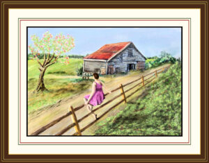 red roof pink dress