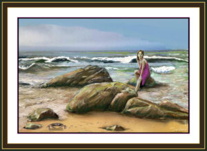 girl on a rock with crab f
