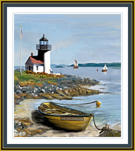 lighthouse. yellow rowboat 2b2 14x11